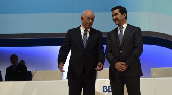 El presidente de BBVA, Francisco González, y el consejero delegado, Carlos Torres.