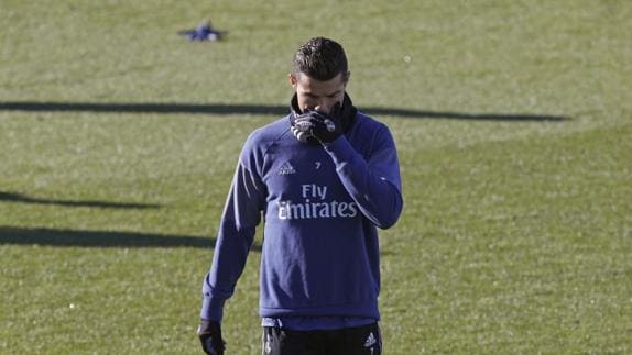 Cristiano Ronaldo, en el entrenamiento del miércoles. 