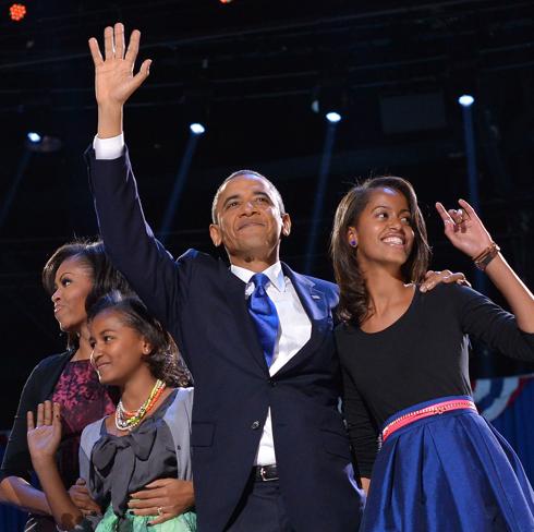 Michelle y Barack Obama, junto a sus dos hijas. 