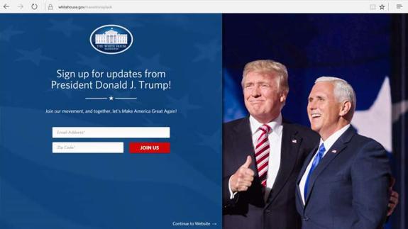 Portada de la web oficial de la Casa Blanca.