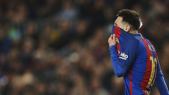 Messi, en un partido con el Barça. 