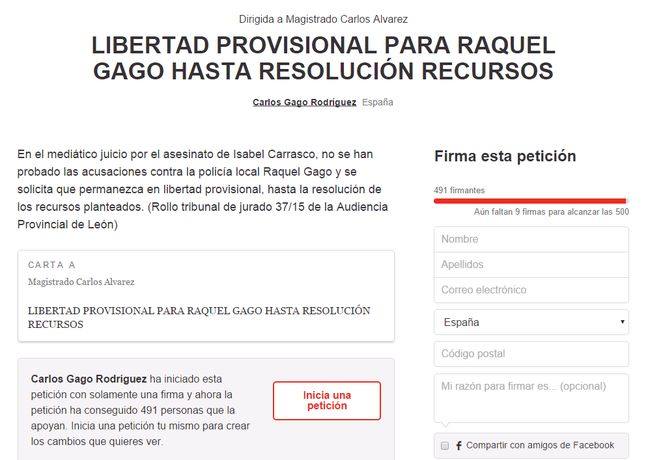 El caso de Raquel Gago llega a la plataforma change.org