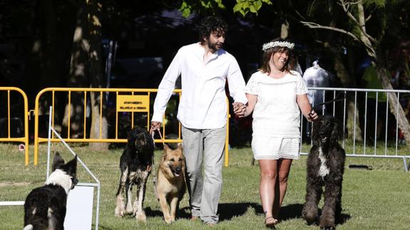 Boda sorpresa entre Adolfo Rodríguez y Clara Ruisánchez en un descanso del II Trofeo de Agility Reino de León celebrado en Veguellina de Órbigo