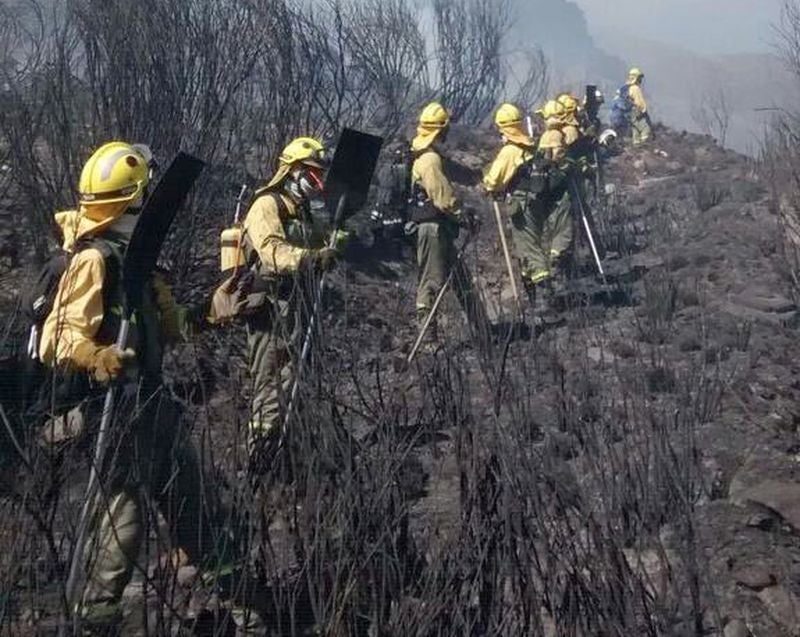 Brigadistas en el incendio de La Baña.