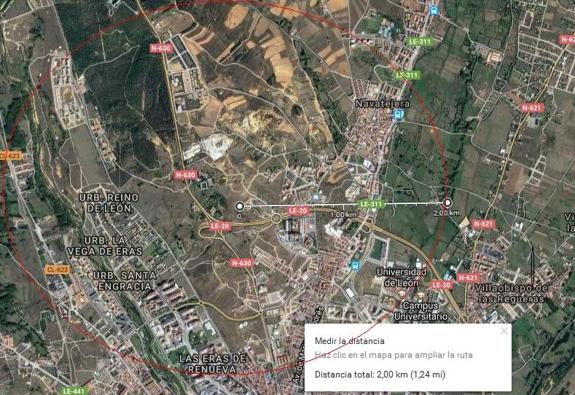 Radio de 2.000 metros desde la ubicación elegida para instalar la caldera de biomasa. 