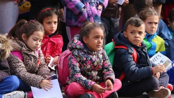 Niños refugiados, durante un acto en León. 