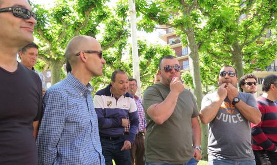 Un grupo de taxistas, durante la protesta. 