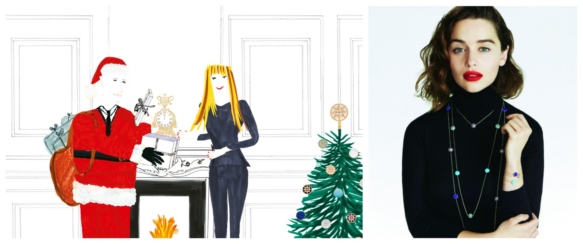 La diseñadora de joyas de Dior, Victoire de Castellane, ha felicitado las fiestas con unos divertidos dibujos hechos por ella misma. Con un estilo naif, inspirado en la colección Rose des vents, las ilustraciones contrastan con el lujo de sus colecciones, que cuentan con nueva imagen, la actriz de Juego de tronos Emilia Clarke, la Khaleesi.