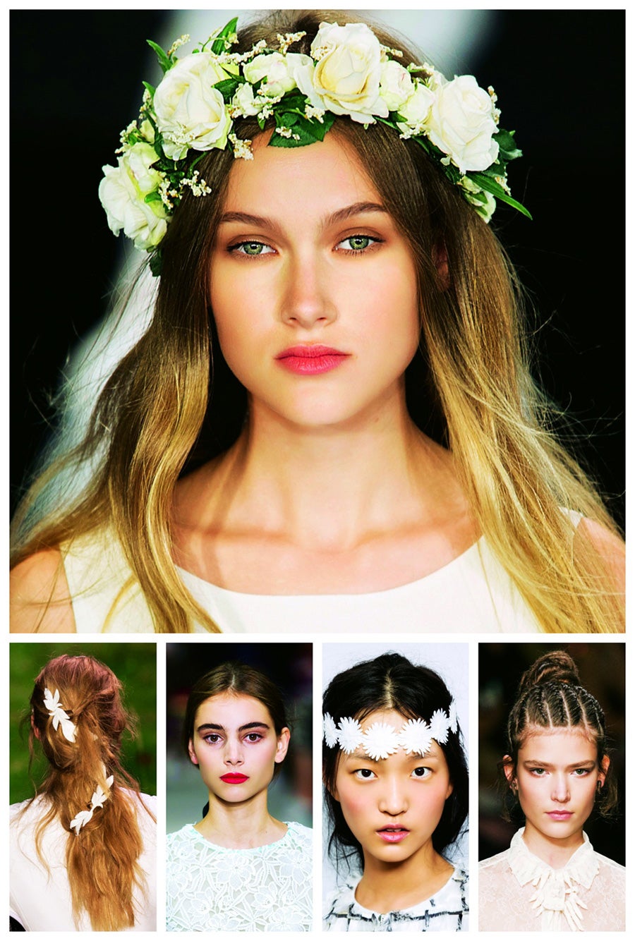 Bucólica, hippy, clásica... no hay una novia igual y, esta primavera, tampoco habrá un peinado igual para cada una de ellas. Gracias a la pasarela, los estilistas han revolucionado un sector en el que muy pocas se atreven a romper las reglas. Hasta ahora. Porque las más románticas querrán una corona de flores como la de Agnes B; las clásicas apostarán por los moños de Oscar de la Renta o Maillet; las hippies, por las margaritas de Moncler; y las más rebeldes (y las fans de Juego de tronos), por las trencitas tribales de Valentino. Así, ¡sí, queremos! (Agnes B, Moncler, Oscar de la Renta, Moncler, Valentino)
