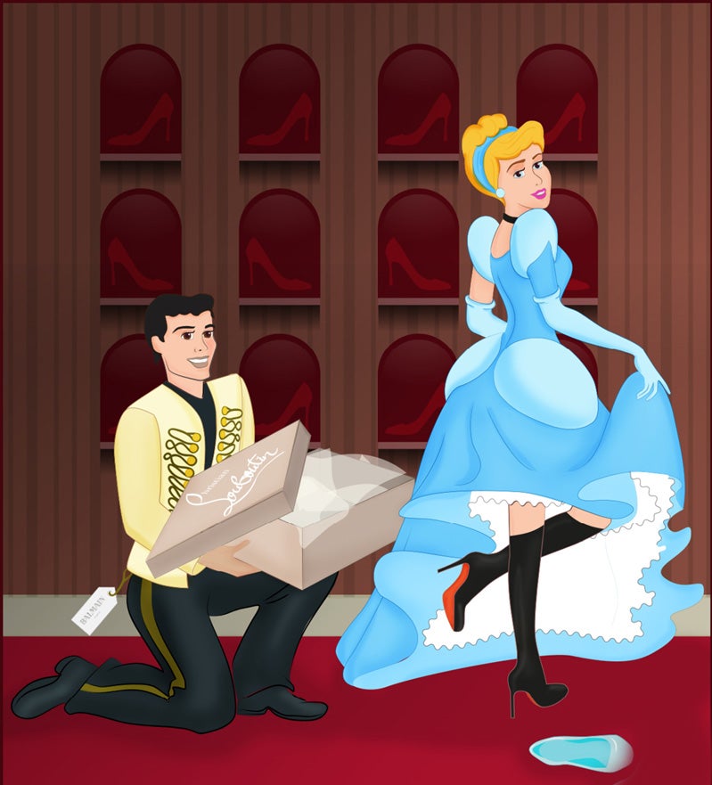 La vida no gira en torno a un príncipe, Cenicienta lo sabe. “Stilettos primero” es su lema. Por supuesto, después de aquella cita con el Príncipe en la que la chica Disney perdió su zapato de cristal, ¡tenían que celebrar su amor con un gran zapato!