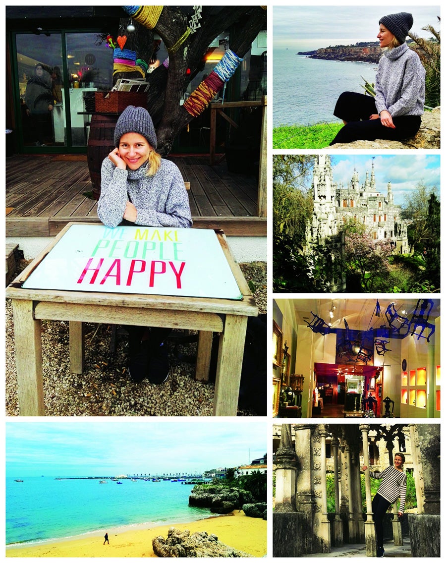 Contemplando el mar desde Guincho. Abajo, playa de Estoril. El Palacio da Regaleira, en Sintra. Anticuario en el bohemio Barrio Alto de Lisboa.