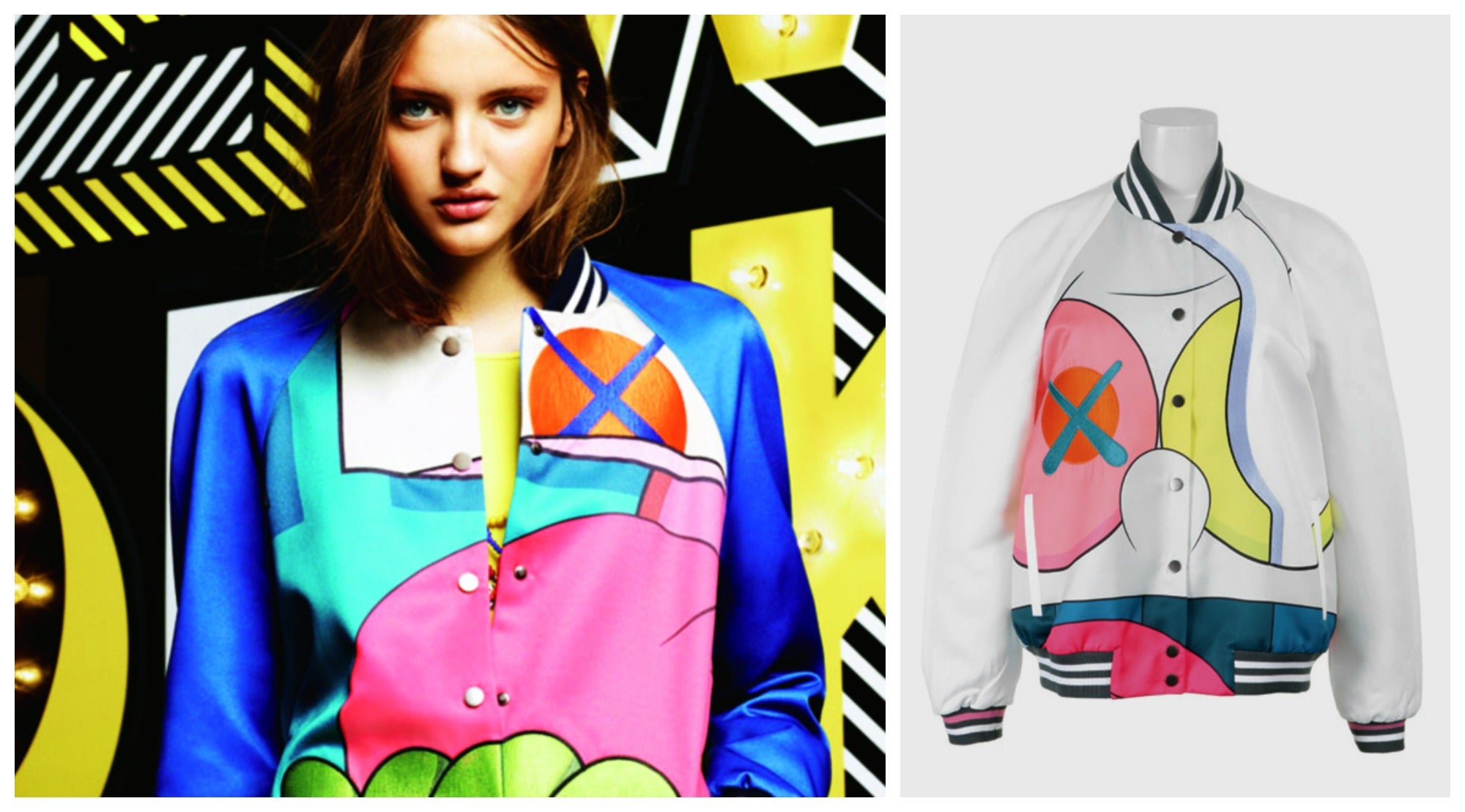 Este artista americano ha trabajado como dibujante en Disney, ha sido grafitero y hasta ha diseñado juguetes. Ahora, colabora con la diseñadora Mira Mikati, famosa por sus prendas coloristas y animadas, casi infantiles, con dos modelos de la prenda estrella de la temporada: la bomber.