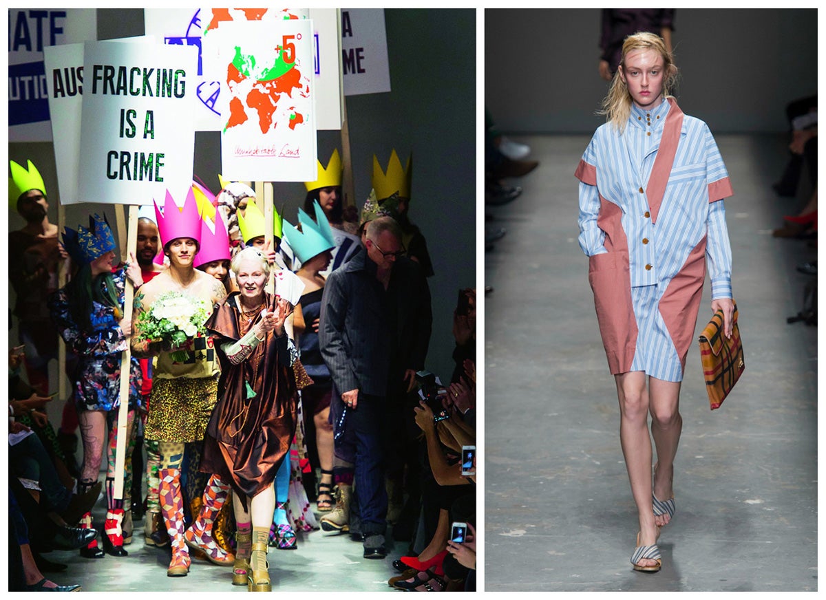 A punto de cumplir 75 años, el próximo 8 de abril, la rebelde Vivienne Westwood sigue igual de combativa que en su juventud. En su último desfile (en la imagen), ella misma cogió la pancarta para protestar contra el calentamiento global y otros problemas ambientales. Pero aún hay más: la británica ha abierto una espléndida tienda en París y ultima otra muy cerca de la Quinta Avenida de Nueva York.