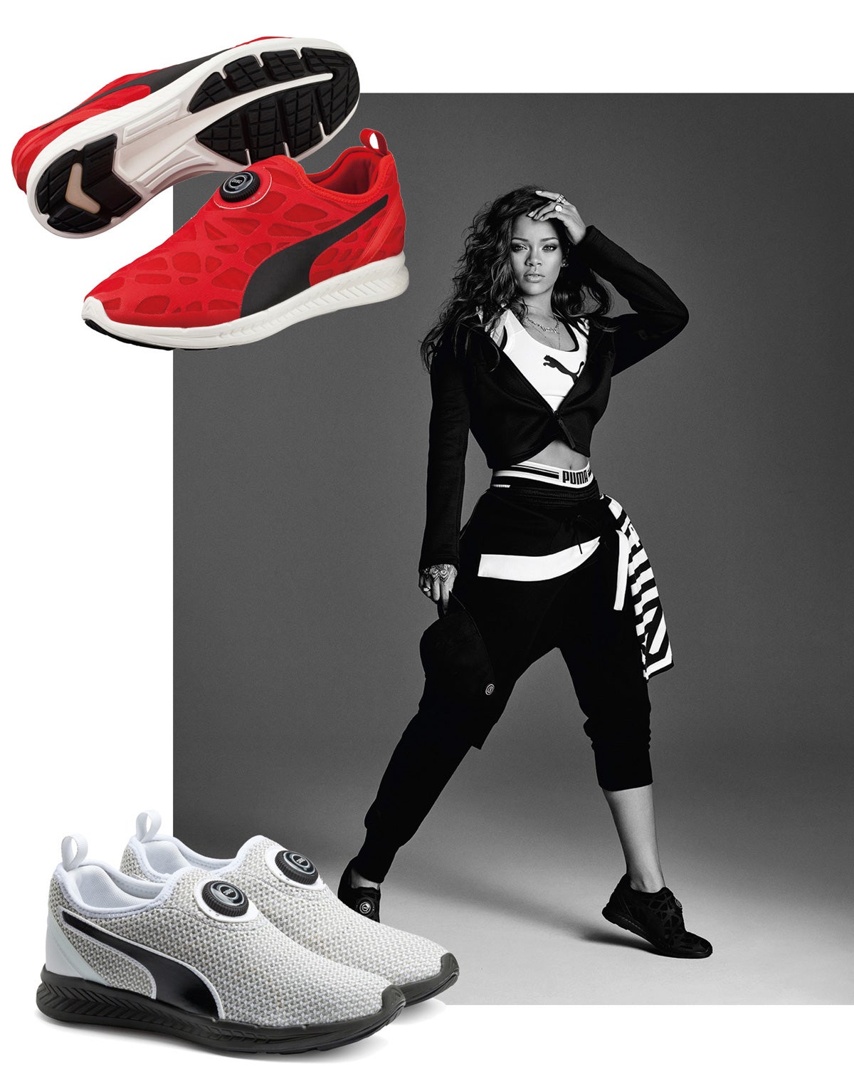 ¿Rabiosamente modernas? Las Ignite Disc Sleeve de Puma acaban de cumplir 25 años, pero están en la vanguardia. Un disco (que gira y empuja unos cables internos) ha sustituido a los clásicos cordones. Rihanna se declara admiradora y es la imagen de la campaña.