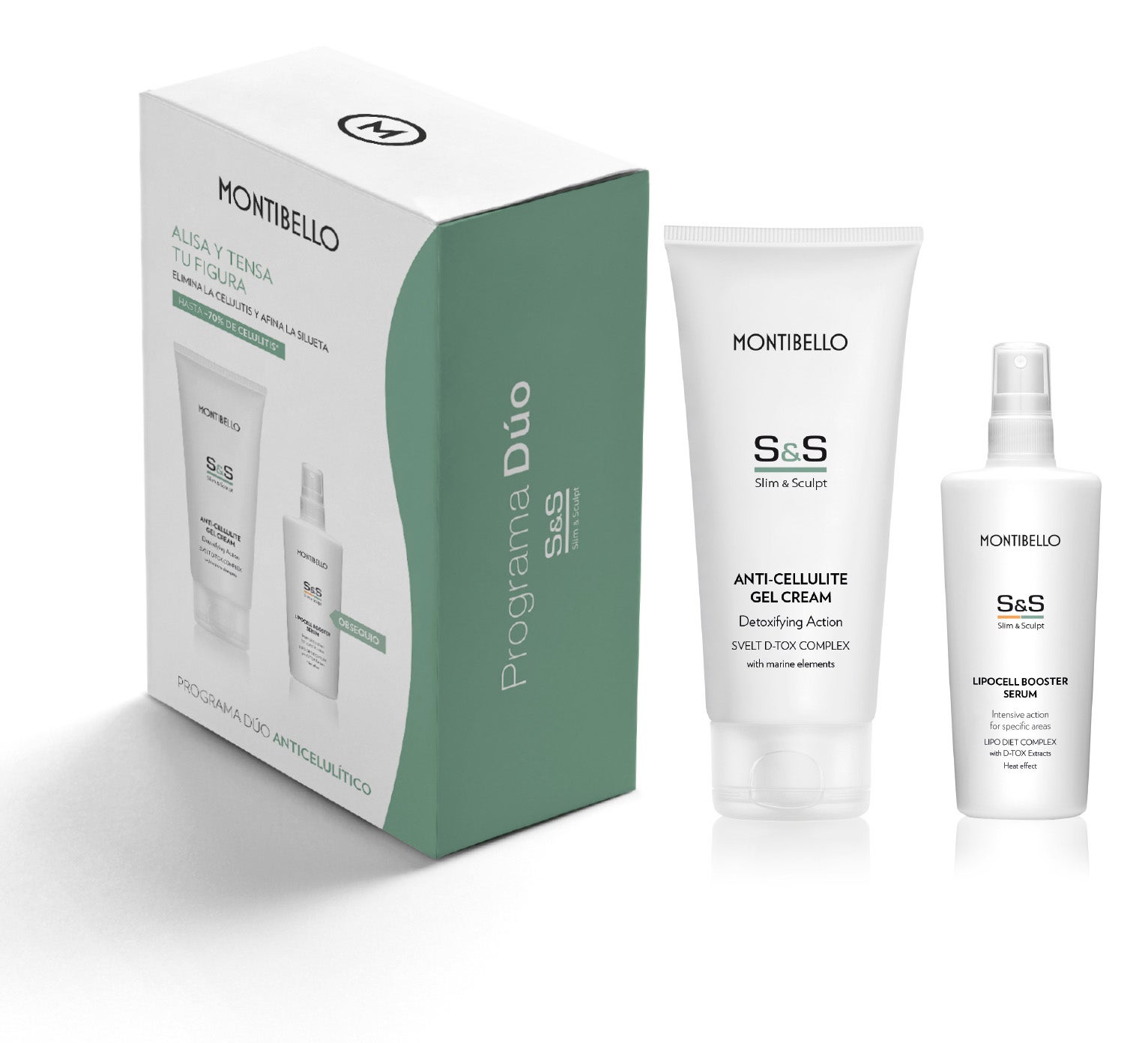 La aplicación combinada de Anti-Cellulite Gel Cream 200 ml y Lipocell Booster Serum 125 ml, de obsequio con este pack, reduce la piel de naranja, disminuye el tamaño de los adipocitos, estimula la circulación y favorece la detoxificación de células de desecho y grasa celular. (Precio: 38,45€).