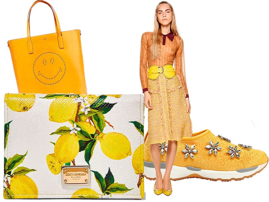 Otras temporadas fueron las prendas amarillas las que marcaron tendencia para dar un toque arriesgado al look cotidiano. Ahora son los complementos: unos zapatos, un cinturón o un bolso de refescante y ácido color con sabor a verano. Puedes elegir entre piezas totalmente deportivas o accesorios para ocasiones más vestidas, en ambos casos acertarás de lleno. (Dolce & Gabbana, Anya Hindmarch, M Missoni, Philippe Model)