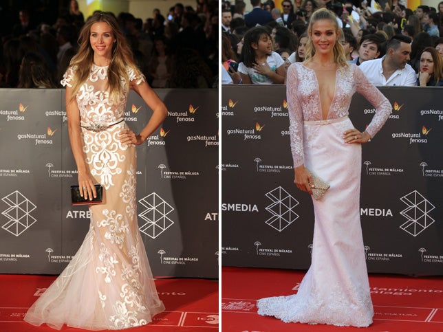 Patricia Montero optó por el blanco en sus dos apariciones sobre la alfombra roja. A la izquierda, con un vestido de Alejandro Postigo; y a la derecha, con un escotado diseño de Joao Rolo.