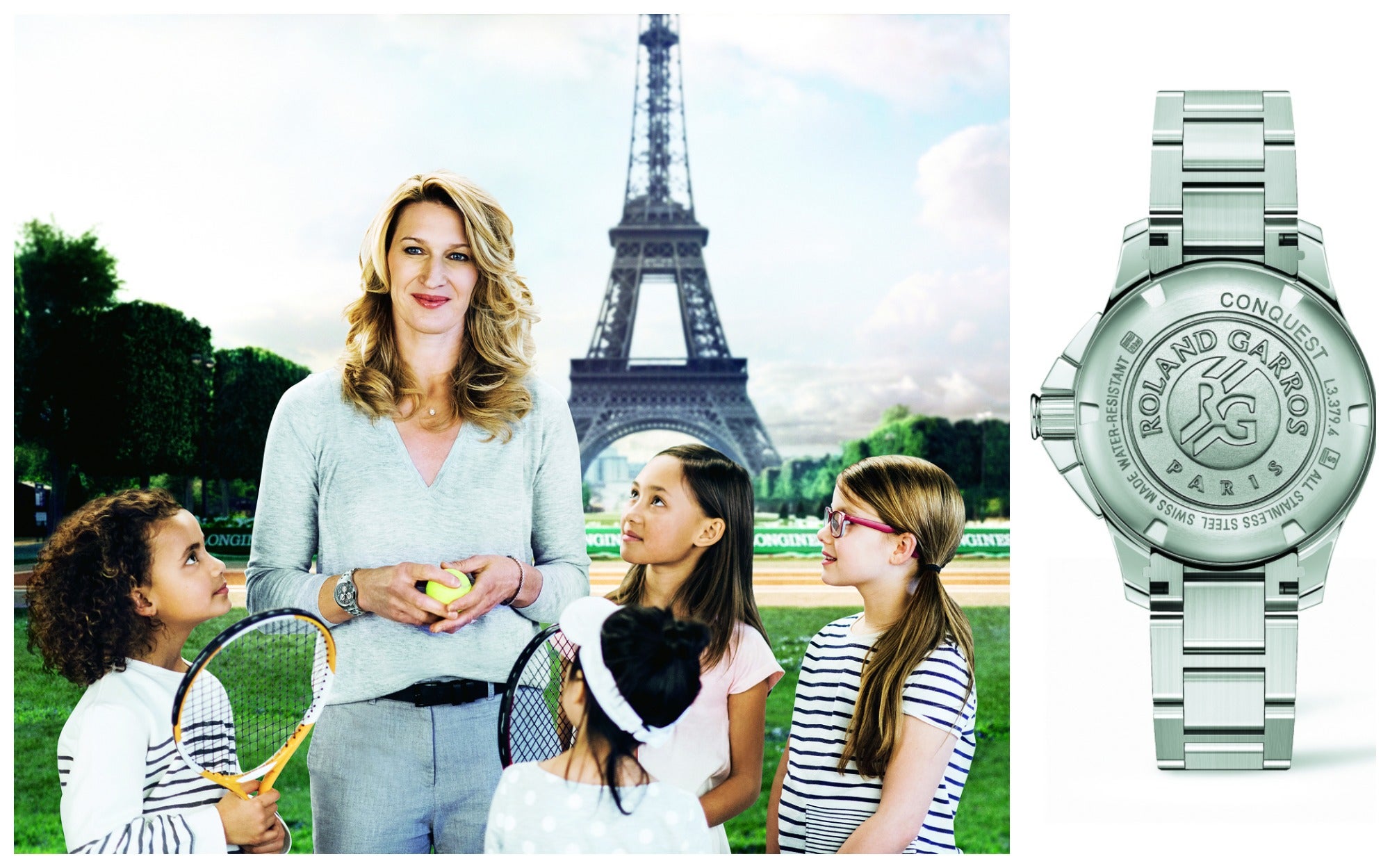 Longines cumple 10 años de colaboración con el torneo de tenis Roland Garros. Y lo celebra con el nuevo modelo femenino Conquest, diseñado en colaboración con su embajadora, la seis veces ganadora del grand slam parisino, Stefanie Graf.