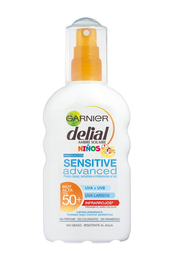 La piel de los niños es más delicada y sensible al sol que la de los adultos. Garnier Delial ha desarrollado la gama Sensitive Advanced Niños con protección reforzada contra los rayos UVA largos, y algunos efectos dañinos de los infrarrojos, que pueden causar daños celulares en la piel. Apto hasta para las pieles más sensibles. (13,30€).