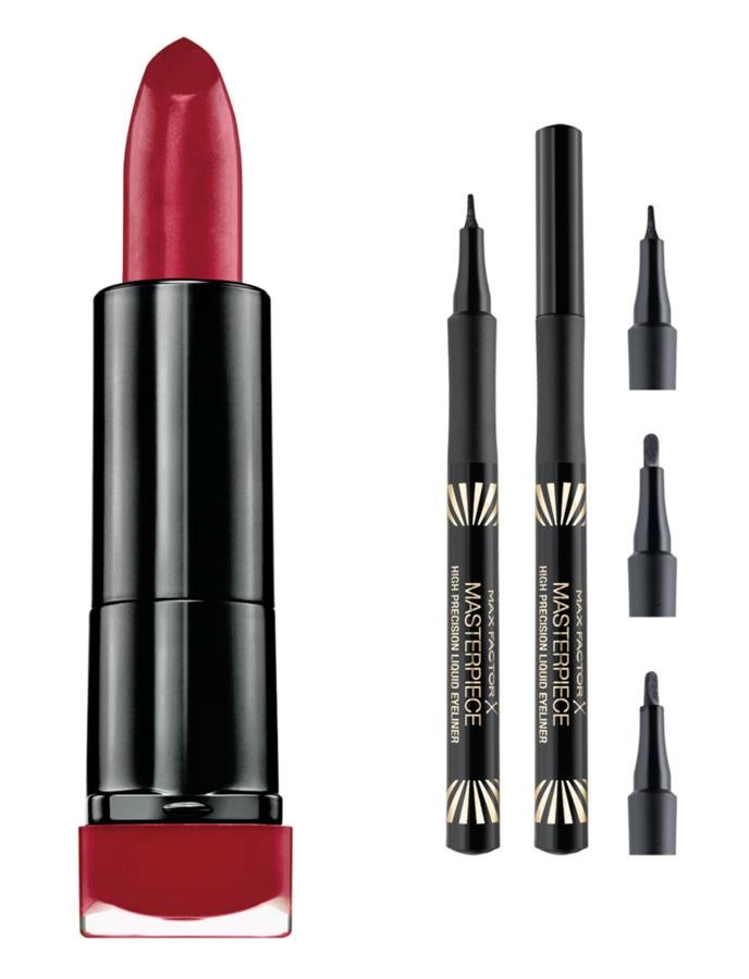 El maquillador de Max Factor, Miguel Álvarez, ha apostado por unos labios en un tono borgoña, al estilo Hollywood, que ha combinado con un eyeliner muy marcado para un acabado impactante. El toque más sensual y veraniego lo pone el peinado de efecto mojado. Marilyn Monroe Lipstick Collection en tono Cabernet (11,99 €); y Masterpiece High Precision Liquid Eyeliner (10,99 €). Ambos de Max Factor.