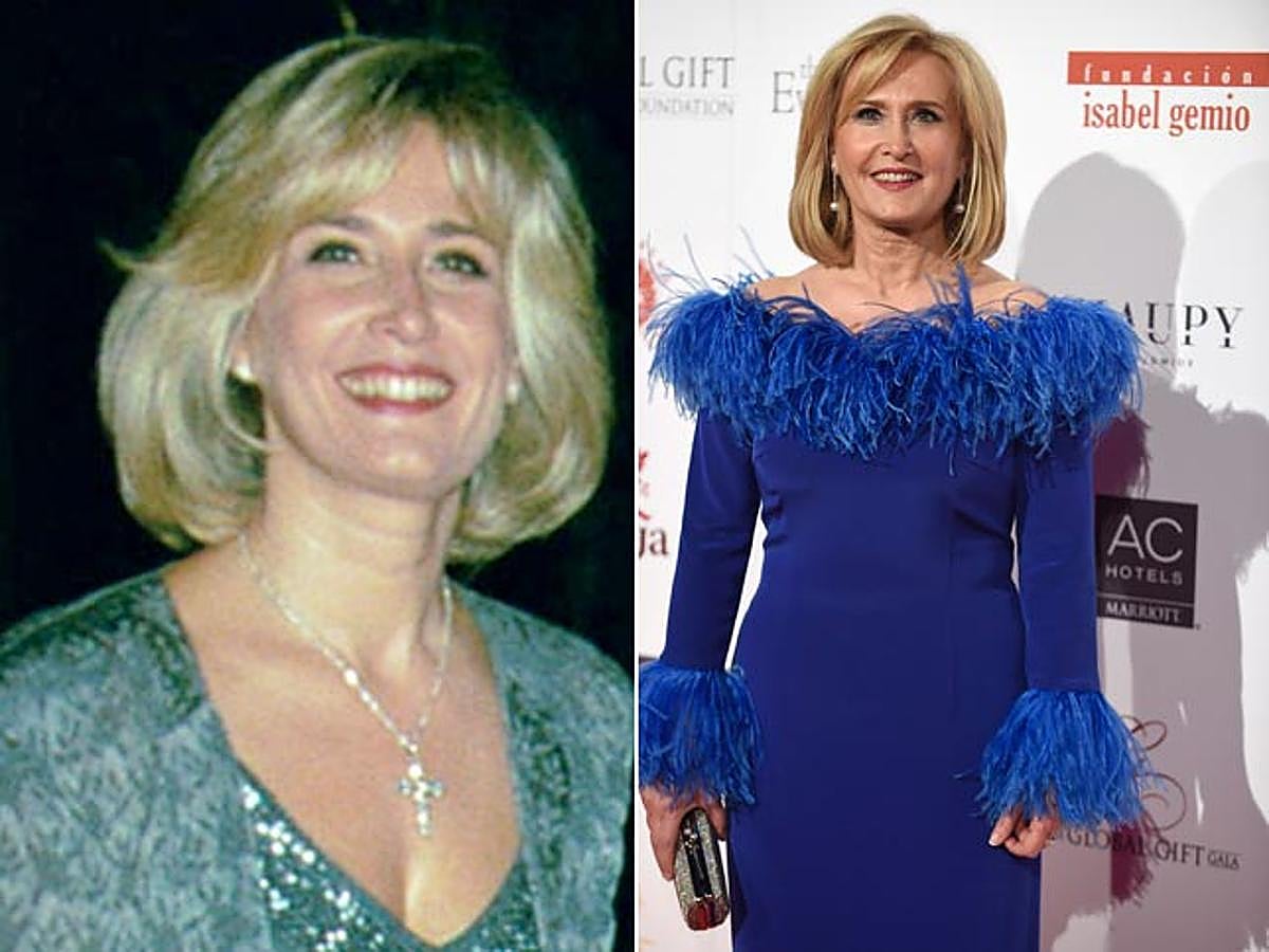 Nieves Herrero,, 'chica Hermida', a la izquierda en una foto de 1999. A la derecha, en la Glogal Gift Gala del pasado mes de abril.