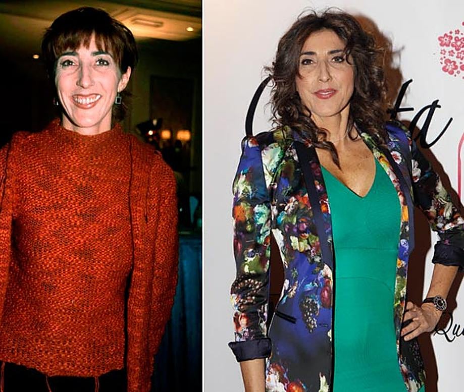 El tiempo también ha pasado para la presentadora de 'Sálvame Diario'. A la izda., en la presentación de la película 'Asesinas', en diciembre de 2000. A la derecha, en un acto de Mensajeros de la Paz en febrero de 2016.