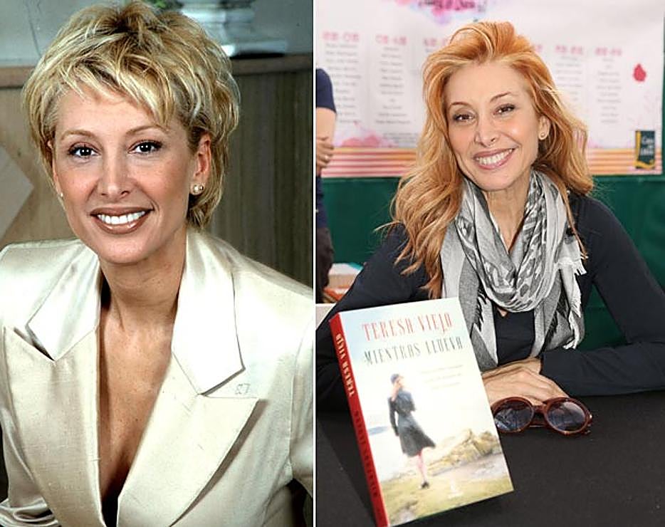 A la izquierda, Teresa Viejo en una imagen de 2001. A la derecha, en la última Feria del Libro.