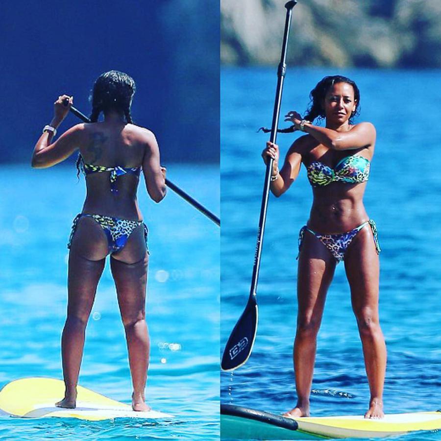 La 'ex' Spice Girl Melanie Brown (o Mel B para sus incondicionales) es una de las famosas que ha elegido el sol ibicenco para sus vacaciones. Aquí podemos contemplarla en todo su esplendor practicando paddle surf.
