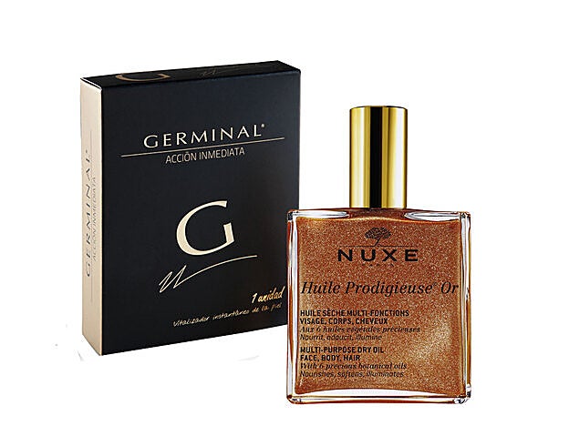Germinal Acción Inmediata con extracto de ginseng (4,75 €). mHuile Prodigieuse Or de Nuxe (34,90 €).