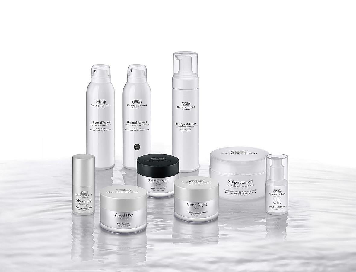 Cremas de día y de noche. Desmaquillador. Skin Cure Serum Gel. Crema masculina. Aceite. Mascarilla de Fango. Sprays termales (Precios desde 9,90 € a 68 €).