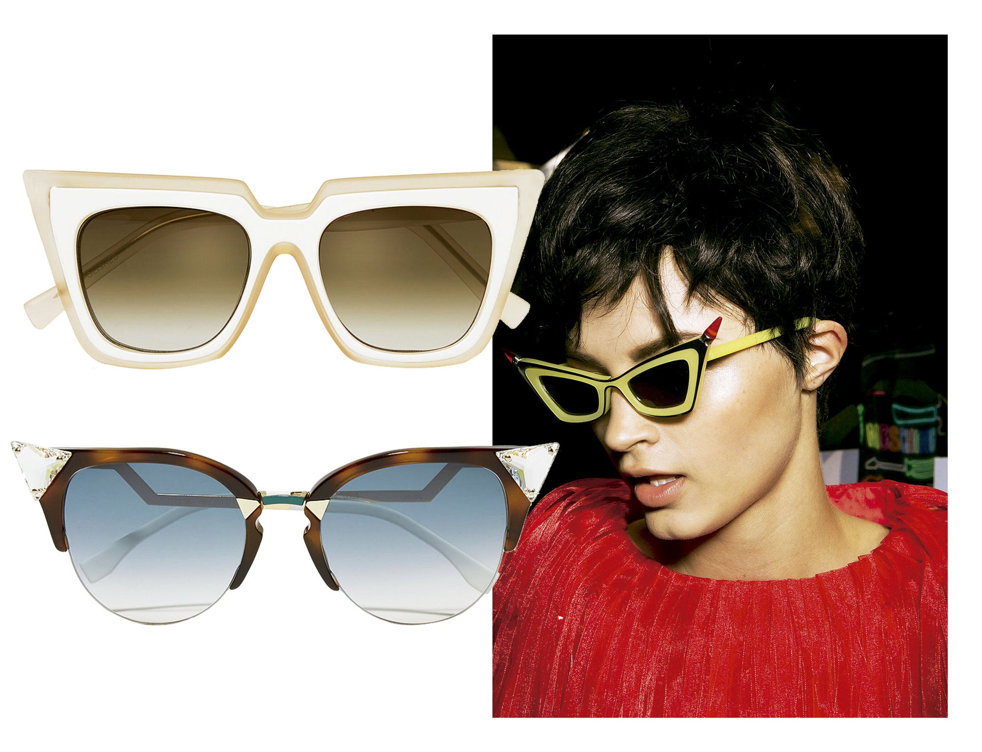 No te cortes. Es el momento de mostrar tu lado felino. Y qué mejor manera de hacerlo que con las gafas cat eye. Con su toque retro y su versatilidad de colores, estilos y monturas, son las favoritas de las fashionistas. (Moschino, Self Portrait, Fendi)