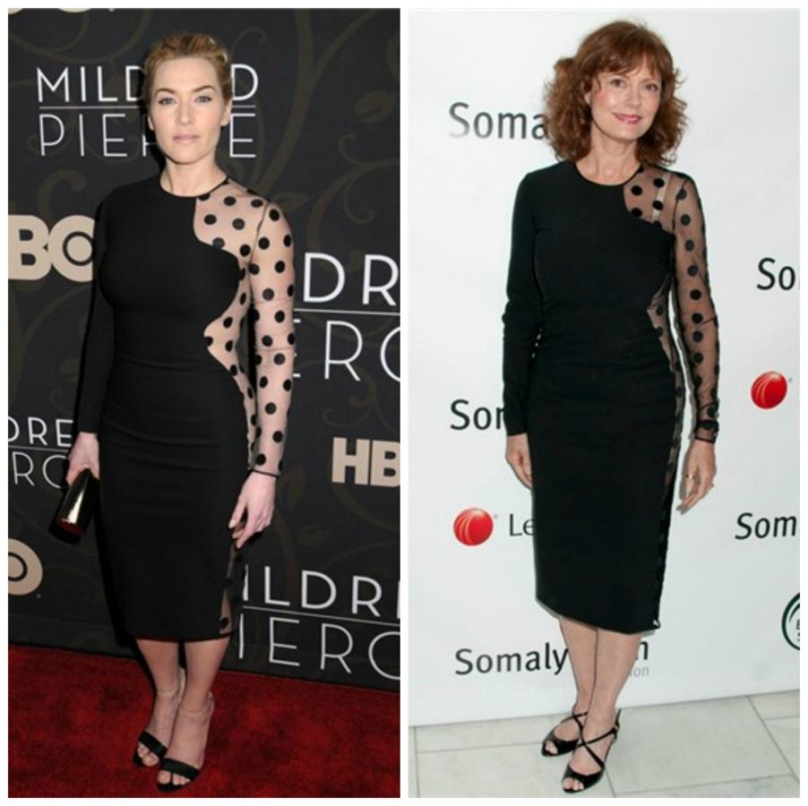 El tirante del sujetador que deja a la vista Susan Sarandon hace de forma automática indiscutible ganadora a Kate Winslet con este vestido de Stella McCartney.