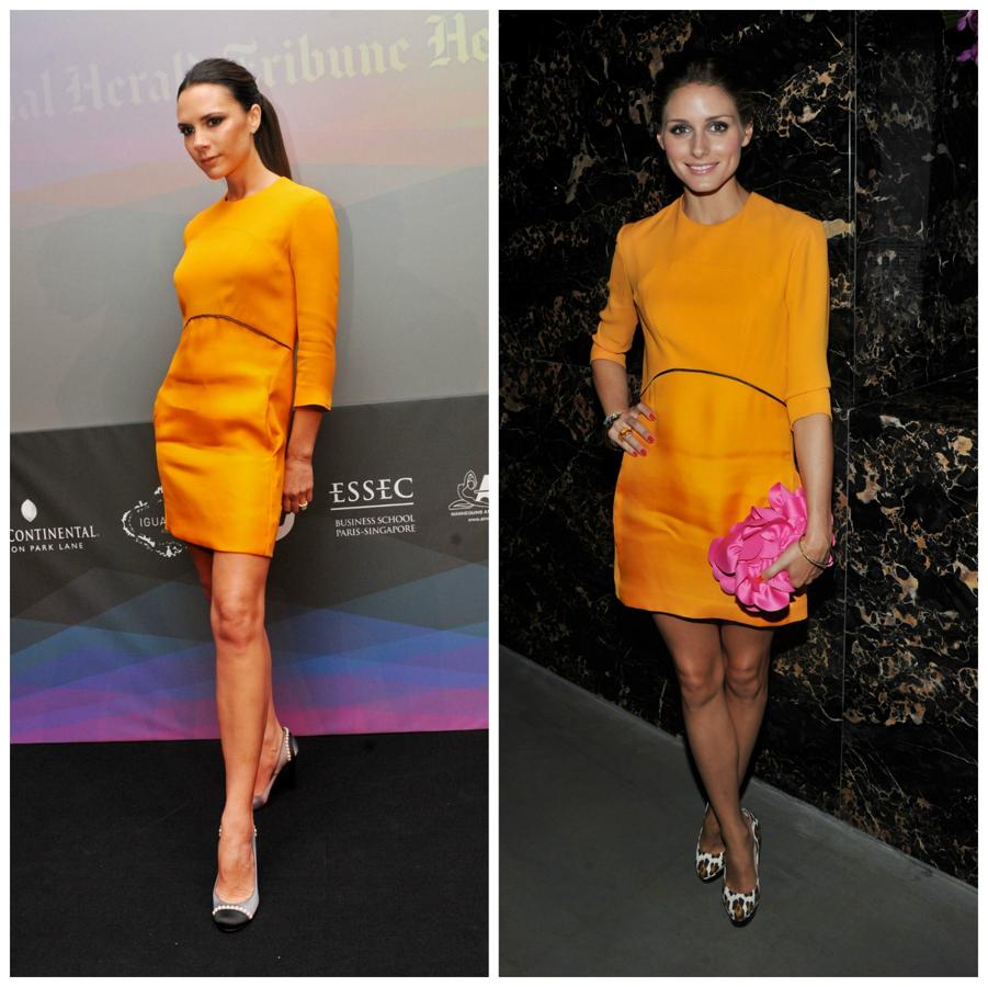 Victoria Beckham vestida de Victoria Beckham, como siempre, y Olivia Palermo vestida de Victoria Beckham, difícil elección... aunque esta vez se lleva el gato al agua la diseñadora.