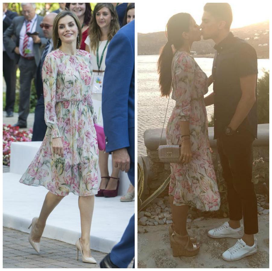 La Reina causó sensación a principios de verano con este vestido estampado de Zara, rebajado a 30 euros. También se lo hemos visto a Melissa Jiménez en Instagram, y a Hiba Habouk en una revista, pero nos quedamos con la elegante versión de Letizia.