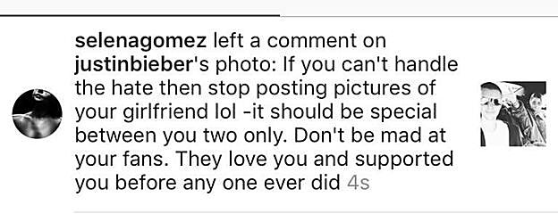 Comentario de Selena Gómez