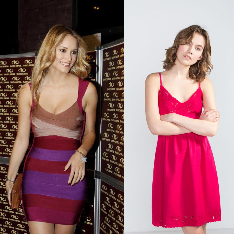 ¿Y si en lugar de un vestido ajustado hubiera optado por uno más naïf? La propuesta del color frambuesa es de Cortefiel