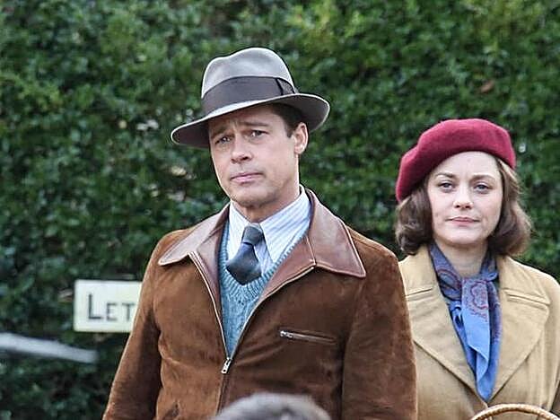 Marion Cotillard y Brad Pitt en el rodaje de 'Aliados'.
