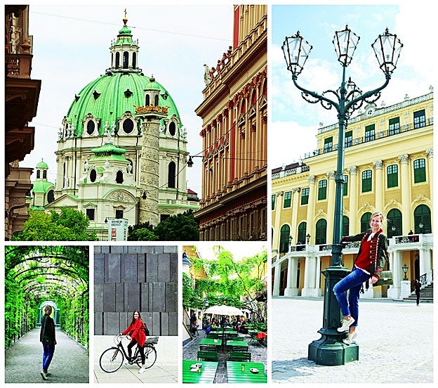 María León en los jardines del Palacio Imperial de Hofburg. Iglesia de San Carlos Borromeo.