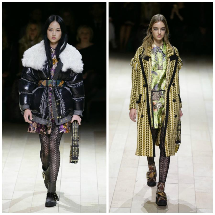 Con efecto espiga, Burberry las tiñe de negro y las combina con vestidos estampados y botas.