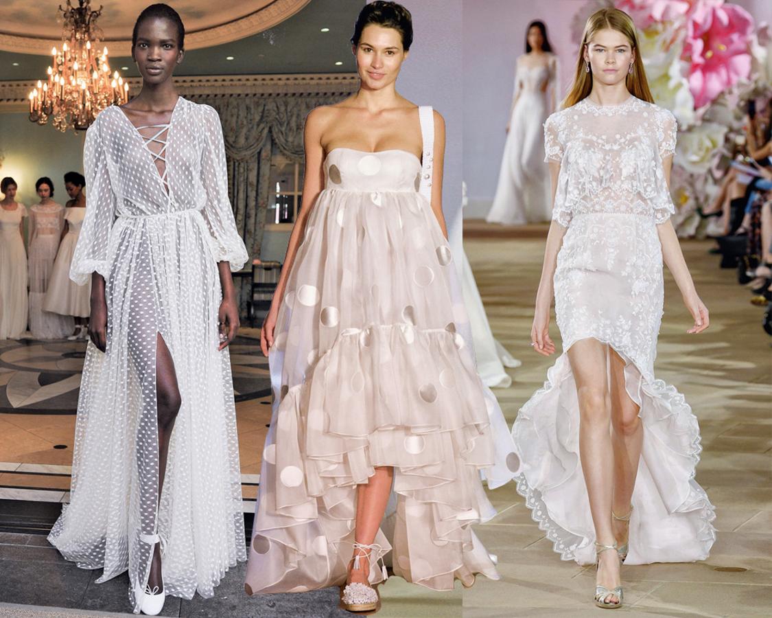 Podrías utilizarlos para ir a la fiesta más cool, pero no: en realidad son vestidos para novias con espíritu fashion. De izquierda a derecha: Delphine Manivet, Francesca Miranda e Ines Di Santo.