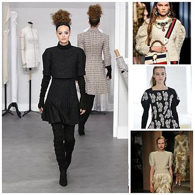 La manga jamón la hemos visto en Chanel, que creó looks en total black; en clave luxe, en Gucci, que tiñó de color crudo su jersey con perlas, y Dior con su pedrería. La versión más sencilla nos la trae Erdem en color crudo.