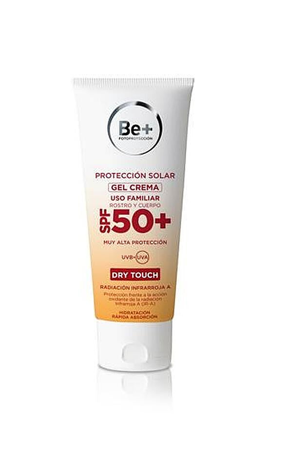 Be+ Gel Crema Rostro y Cuerpo SPF50+. Protector para toda la familia con sistema global protección Be+ Cell Protection Complex: protección frente a la radiación Infrarroja A (IR-A), UVA y UVB. Be+ Dry Touch: acabado mate y sin brillos (oil free). (19,60€, 200 ml)