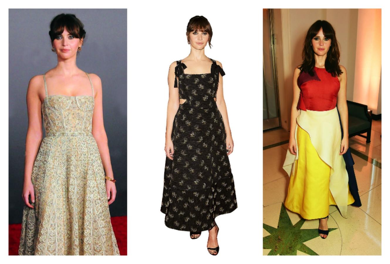 Tras triunfar en La teoría del todo, se ha comido la taquilla con Rogue One Star Wars), que la ha puesto en el punto de mira universal. Con su perfecto fl equillo, casi como un accesorio más, la actriz inglesa apuesta siempre por vestidos de corte romántico. Los vestidos de Dior son su debilidad.