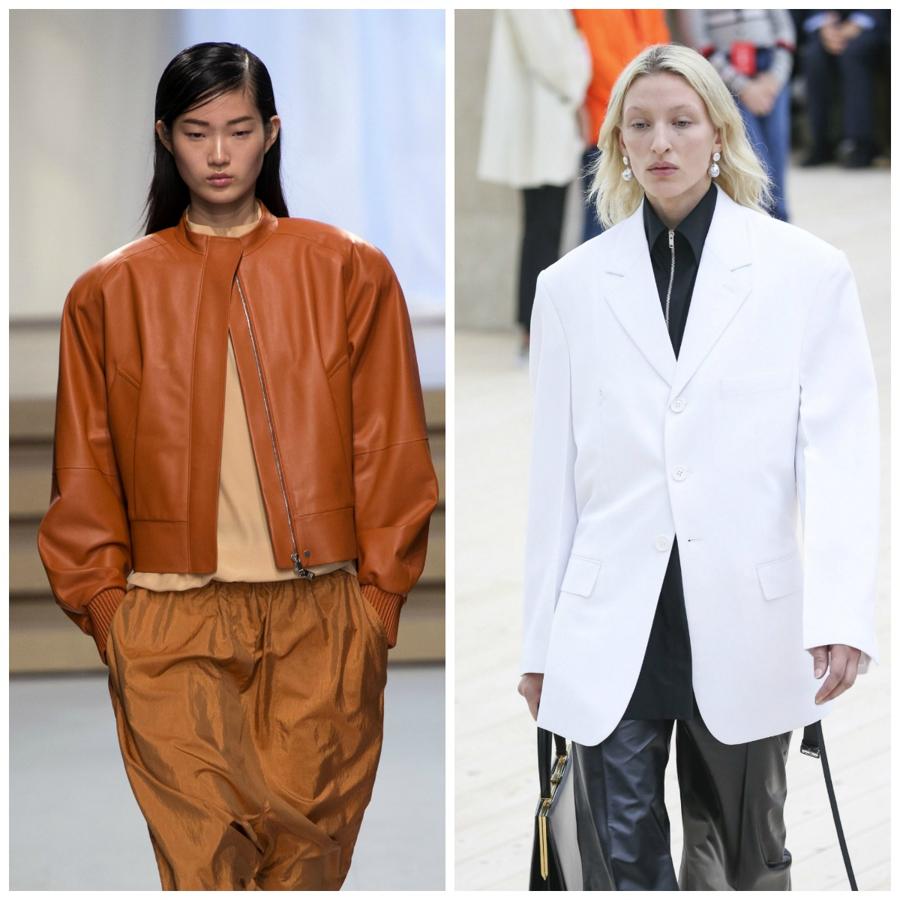 Los hombros XXL tienen un toque muy masculino y noventero y se adueñarán de las americanas, cazadoras y blusas, como nos lo demostraron Jil Sander y Celine.