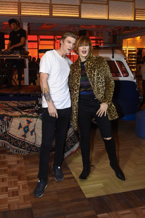 La cantante y modelo Bimba Bosé, con su novio Charlie Centa, modelo y DJ, en un evento de Pull&Bear, con motivo de la apertura de una gran tienda en Madrid, en diciembre de 2015.