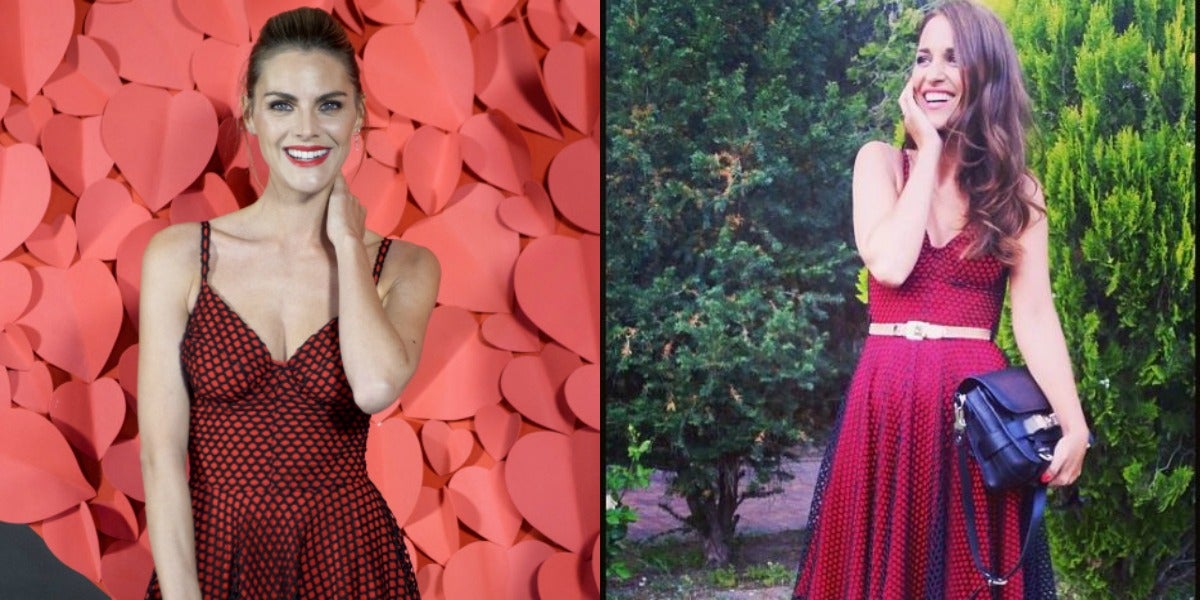 Tres años después de que Paula Echevarría compartiera en su cuenta de Instagram su look lady con vestido de María Escoté, Amaia Salamanca (en 2017) acudió a un evento de Revlon en Madrid con el mismo modelito. ¡Si hasta posan casi igual!