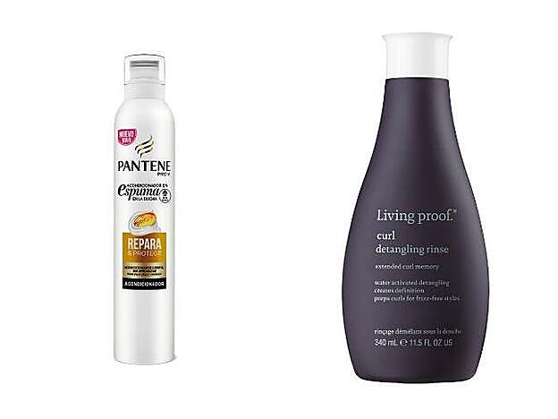 Repara & Protege acondicionador en espuma, de Pantene (3,99 €). Curls Detangling Rinse, gel de desenredado, de Living Proof (26 €).