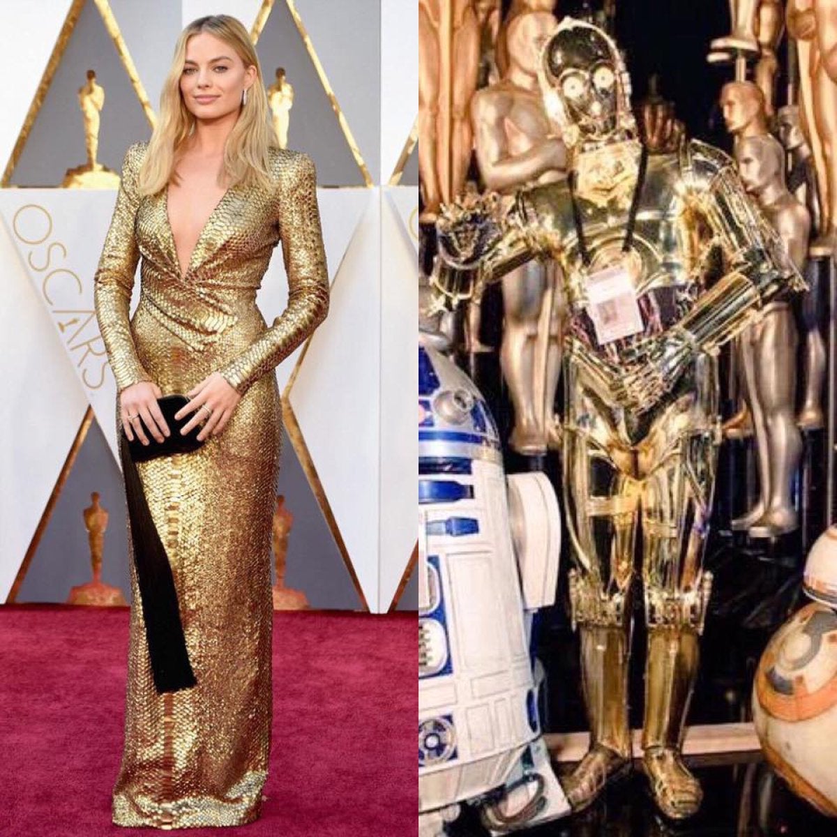 Margot Robbie estaba espectacular con su Tom Ford dorado en la pasada edición de los Oscar.Tanto brilló que algunos usuarios la compararon con C3PO de 'Star Wars'.