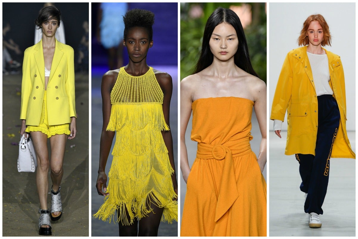 El amarillo triunfa tanto en su versión limón como en mostaza. Así lo hemos visto en las pasarelas de Phillip Lim(1), Naeem Khan(2), Lacoste (3) y Band Outsiders (4).