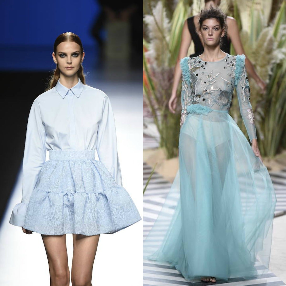 Las firmas españolas The 2nd skin Co. (1) y Jorge Vázquez (2) subieron a la pasarela los tonos pastel que llenan de color sus diseños lady.